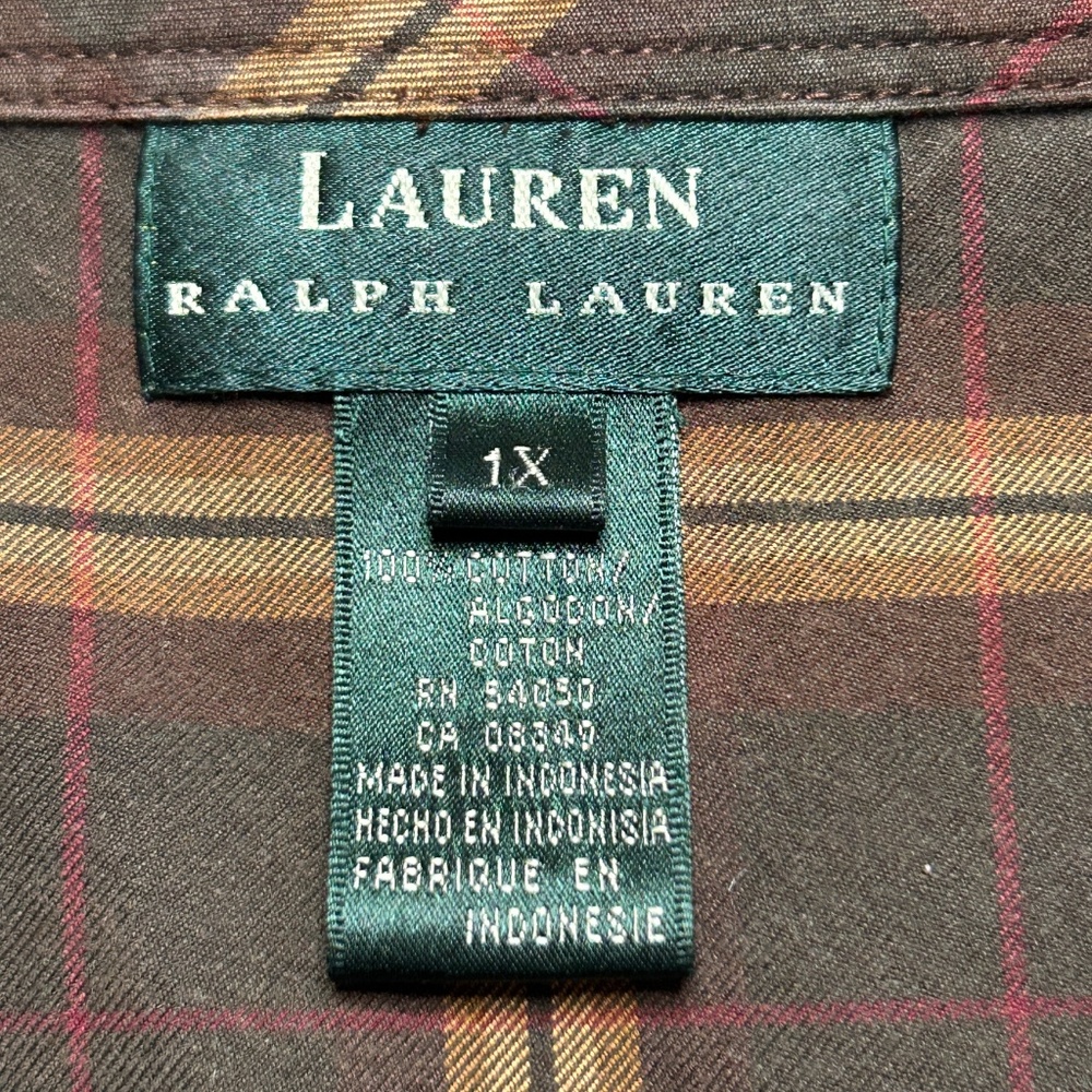 Lauren Ralph Lauren Brown Plaid Button Up Shirt Womens 1X Cotton Preppy - Picture 4 of 8